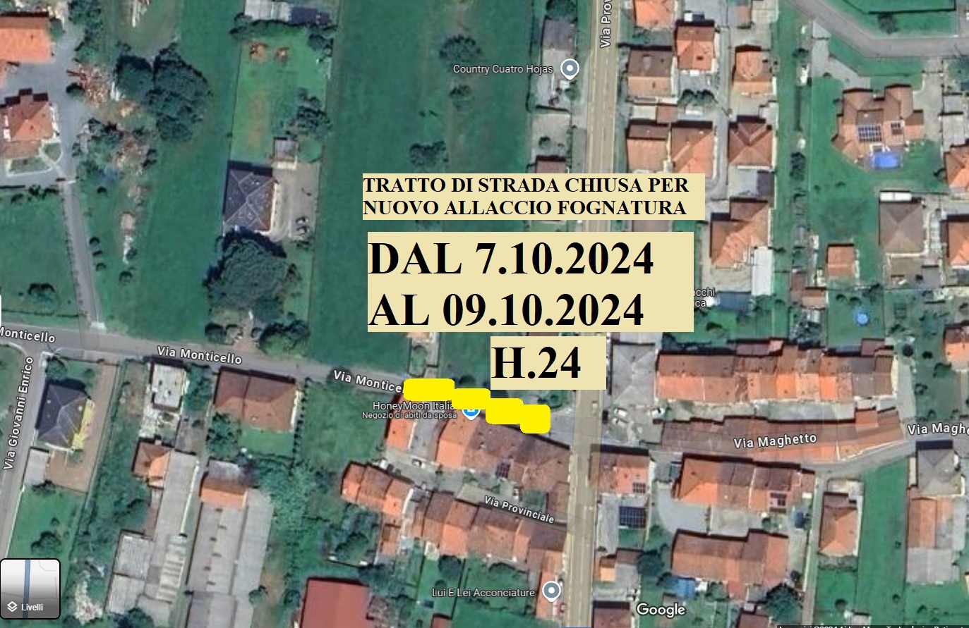 estratto da Google Maps del tratto di strada interessato