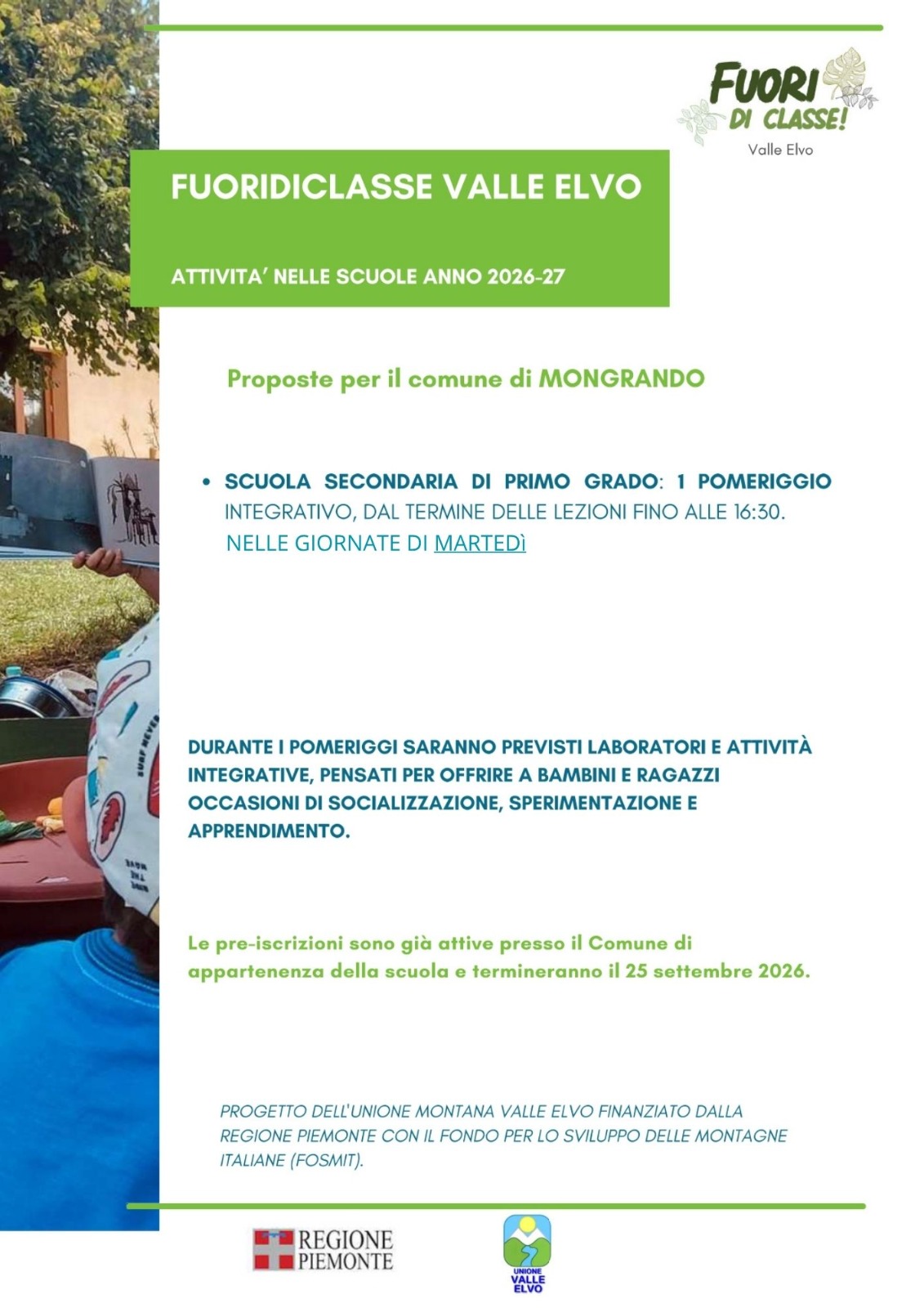 Locandina progetto “Fuori di Classe - Valle Elvo”